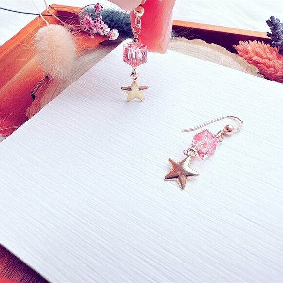 Crystal Cube and Star Charm Earrings | Handmade in BC - Picture 7 of 7